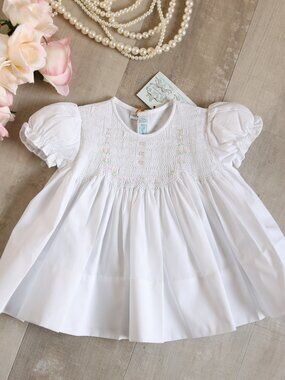 Smocked White Vintage Newborn Dress Feltman Brothers First Portraits NWT Newborn
